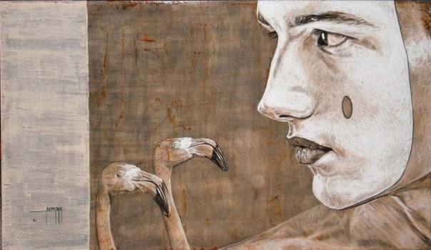 Arlequin rostro hombre, work by Fernando M. Águila — acrylic on canvas