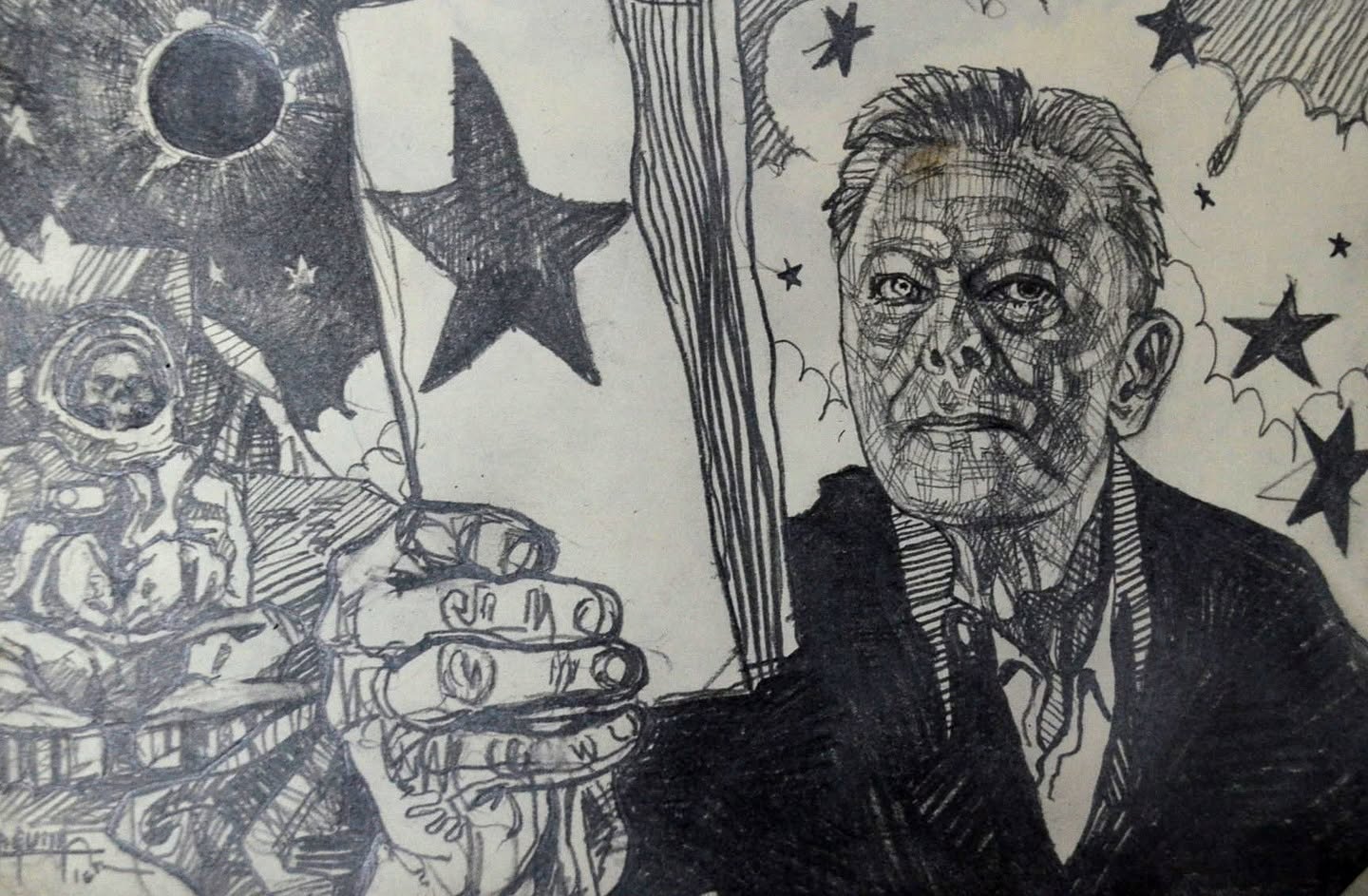 Black star bowie, work by Fernando M. Águila — drawing, graphite and charcoal