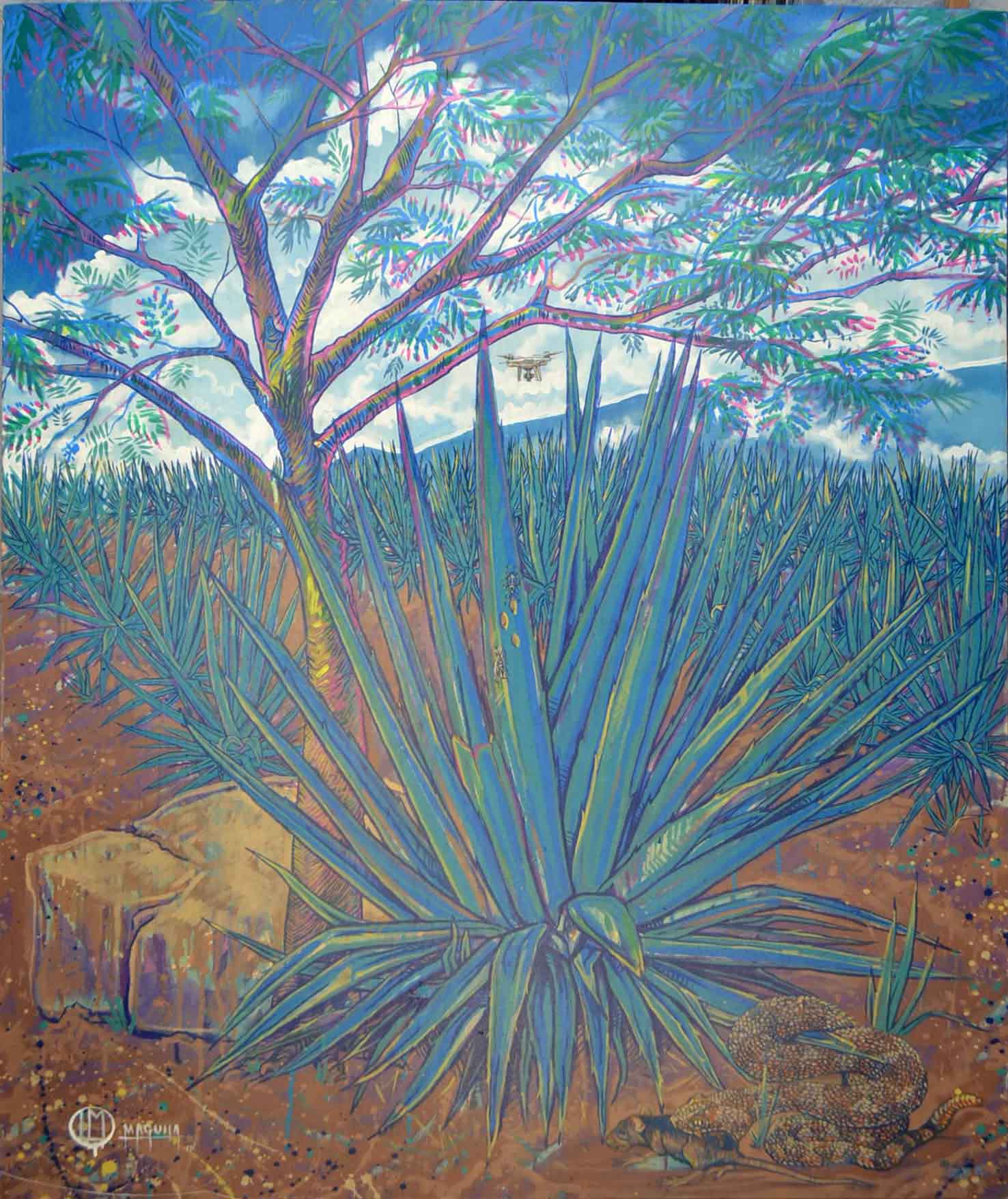 Contando agaves, work by Fernando M. Águila — acrylic on canvas