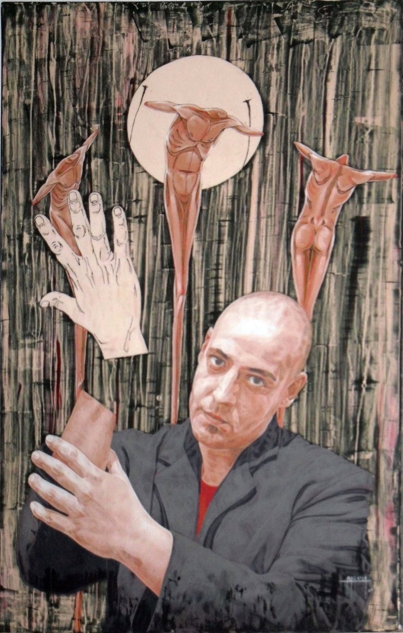 Corte mi mano derecha, work by Fernando M. Águila — pyroxylin on mdf