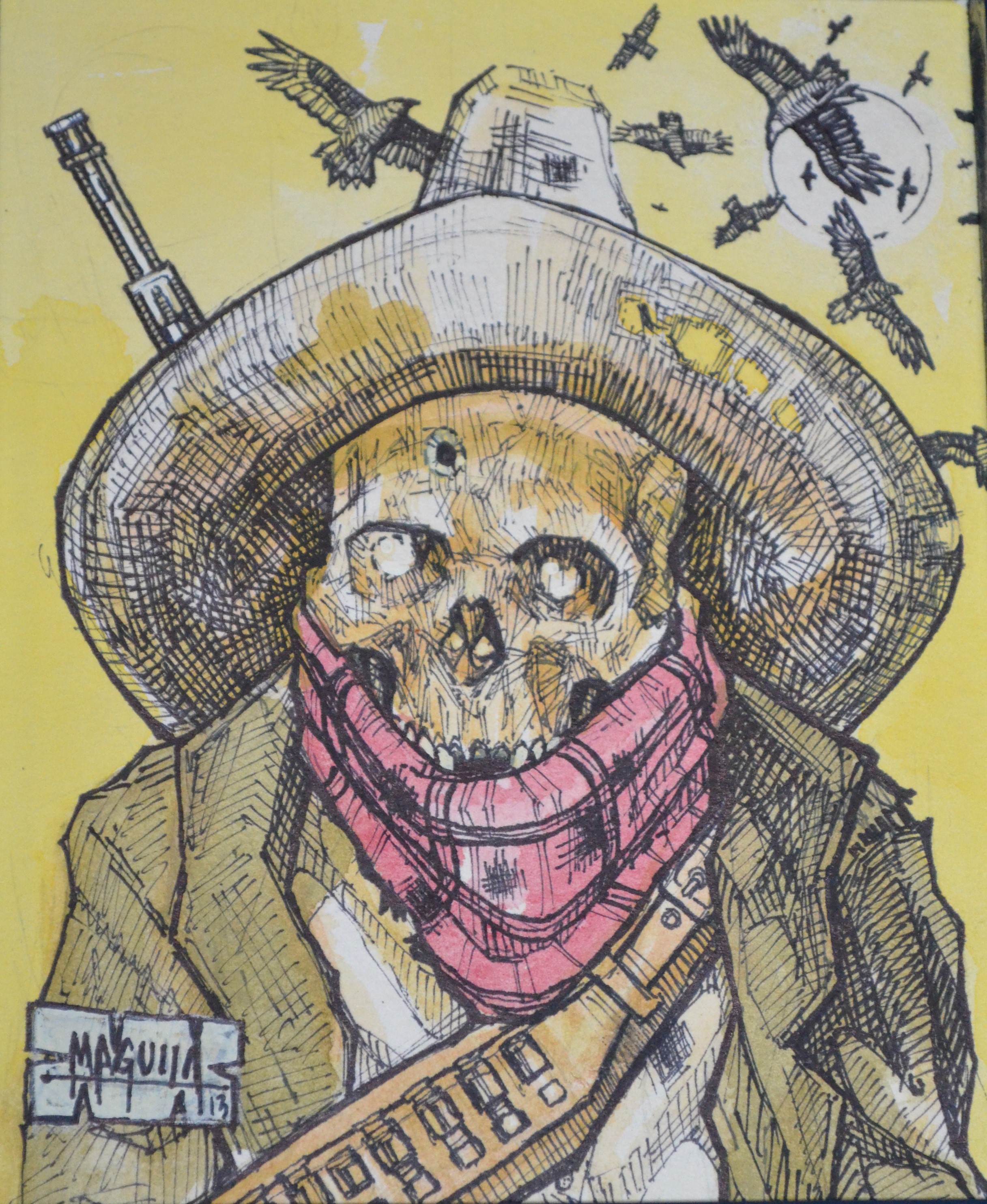 El revolucionario, work by Fernando M. Águila — watercolor and ink on paper