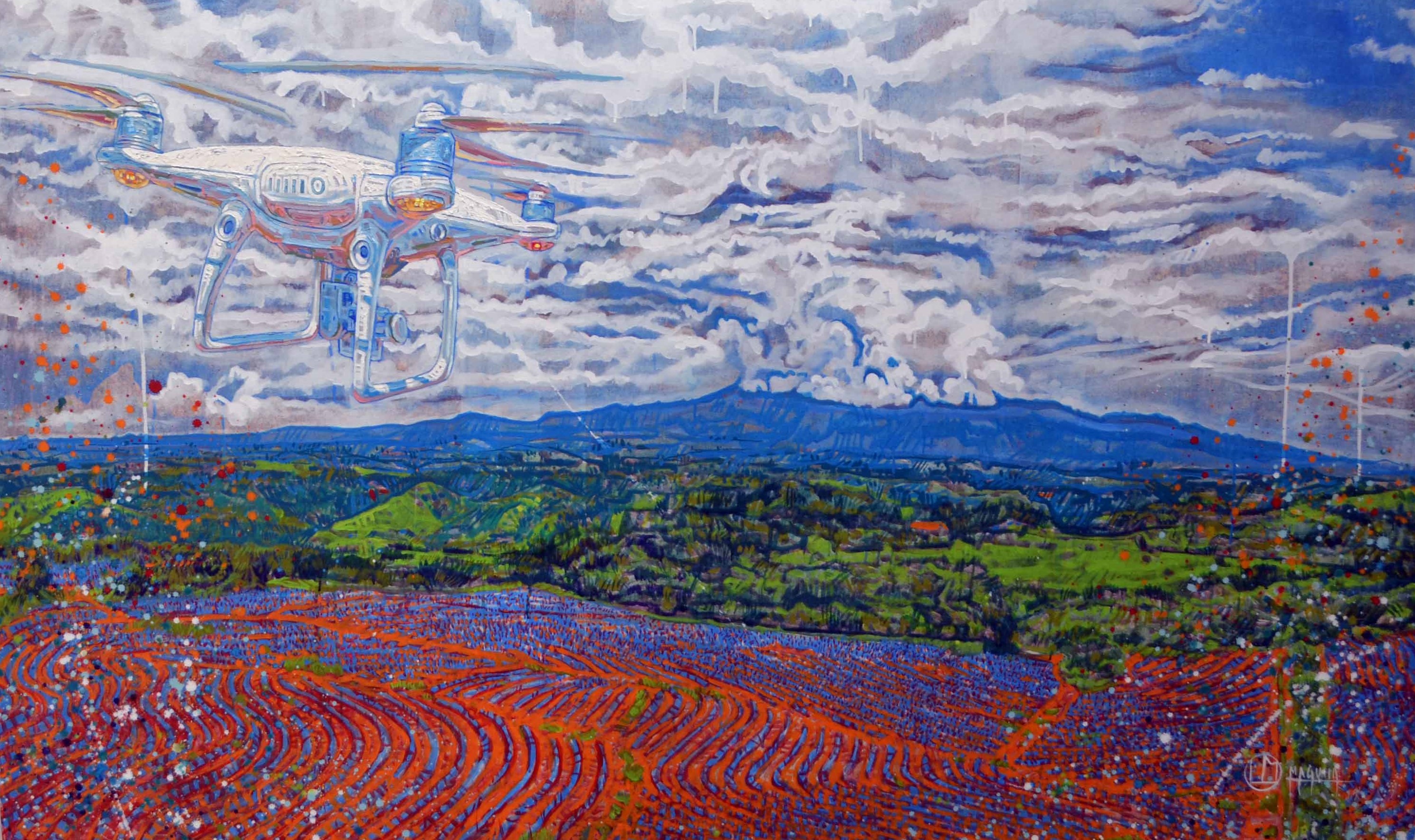 El vuelo del dron, work by Fernando M. Águila — mixed media