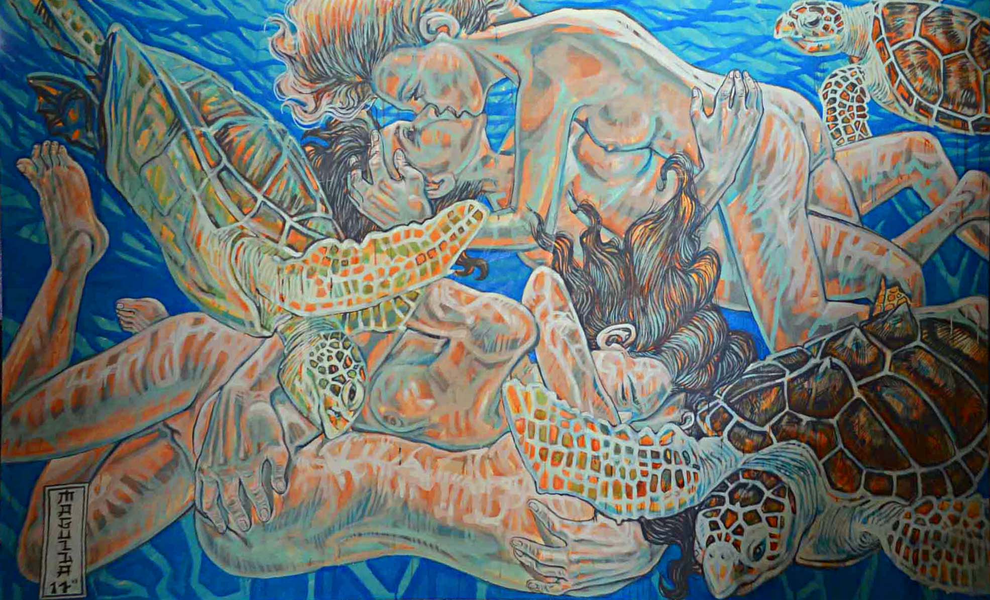 Erotic tortuga, work by Fernando M. Águila — acrylic on canvas