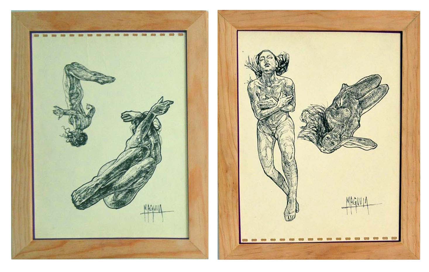Floating, work by Fernando M. Águila — ink on paper