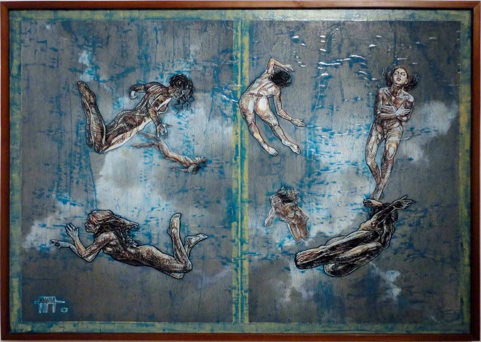 Idea misógina, work by Fernando M. Águila — collage and inks on paper
