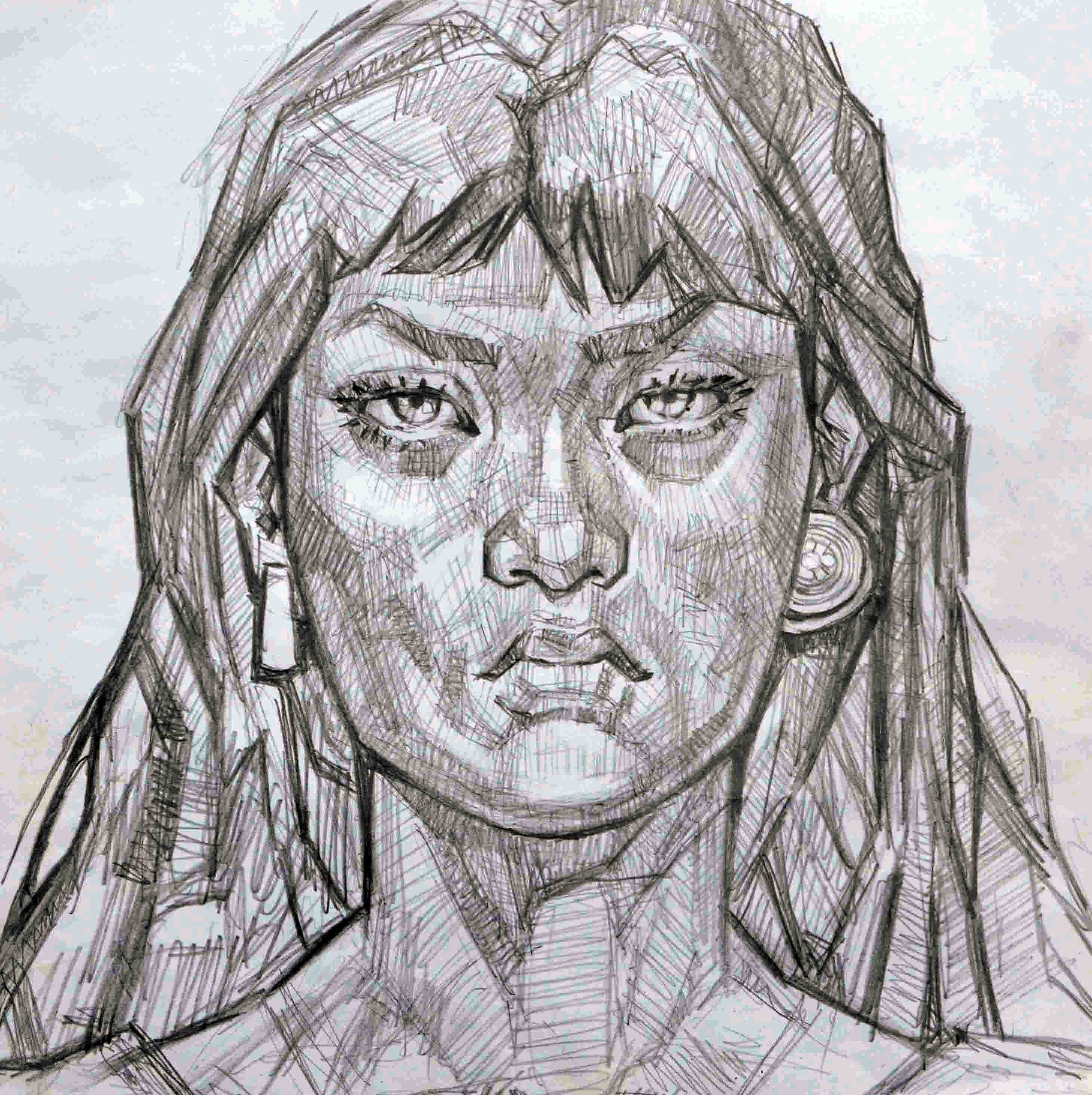 La mestiza, work by Fernando M. Águila — drawing, graphite and charcoal