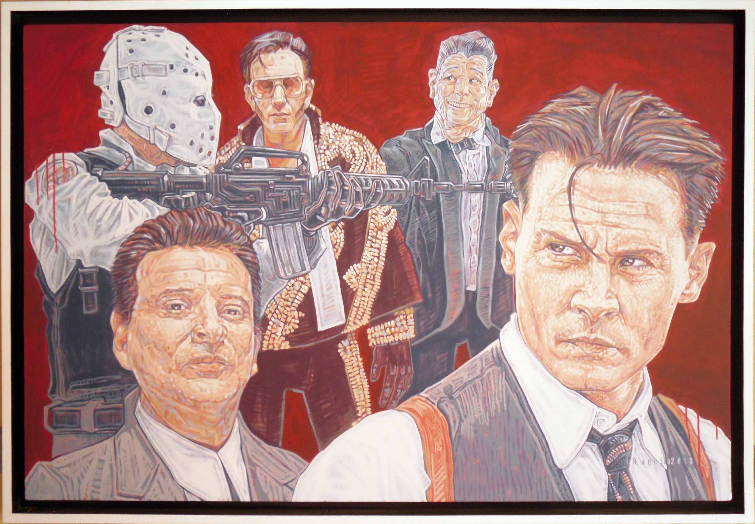Mad Movies — assault, work by Fernando M. Águila — acrylic on canvas