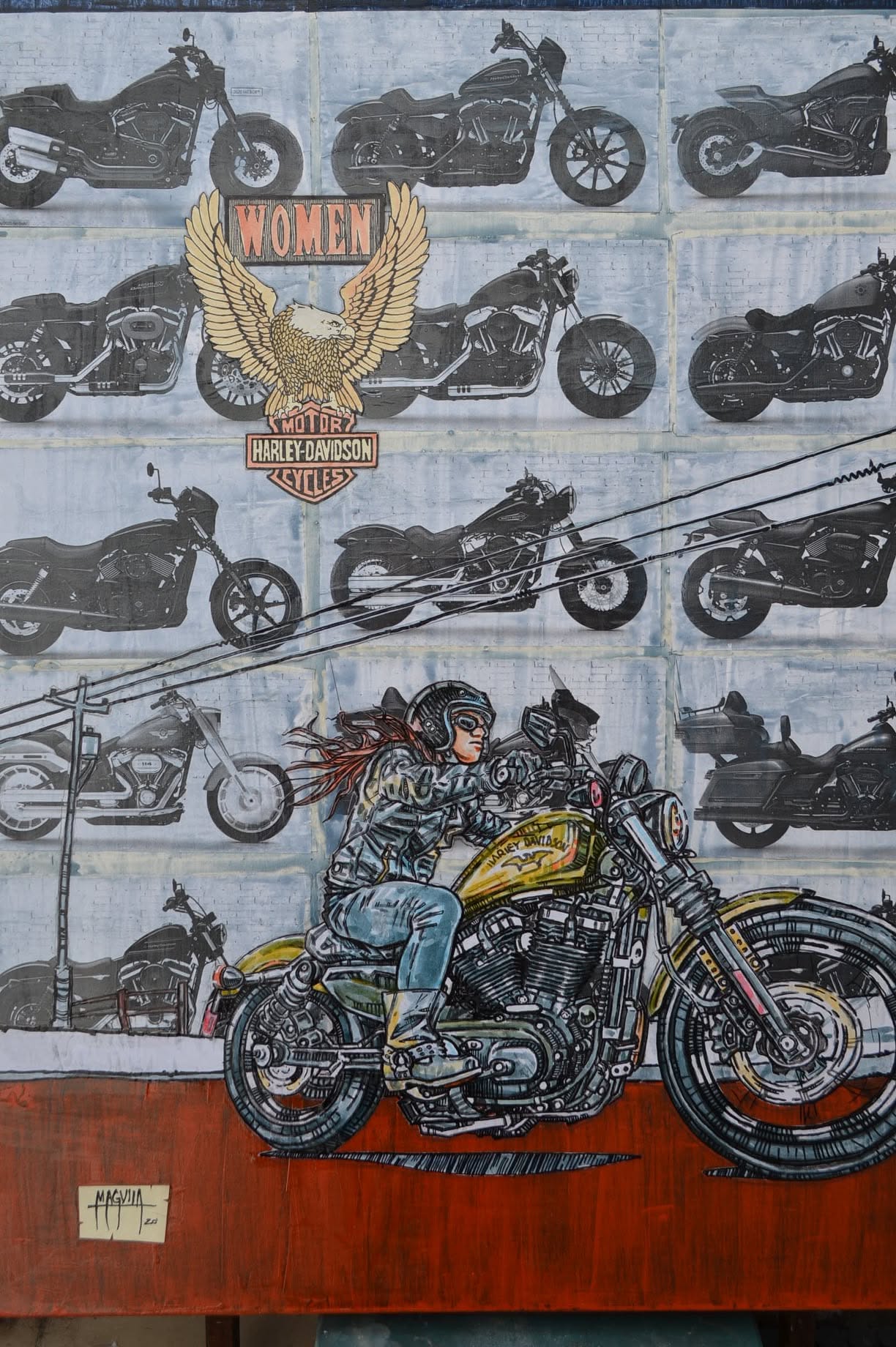 Mujeres harley davidson, work by Fernando M. Águila — mixed media