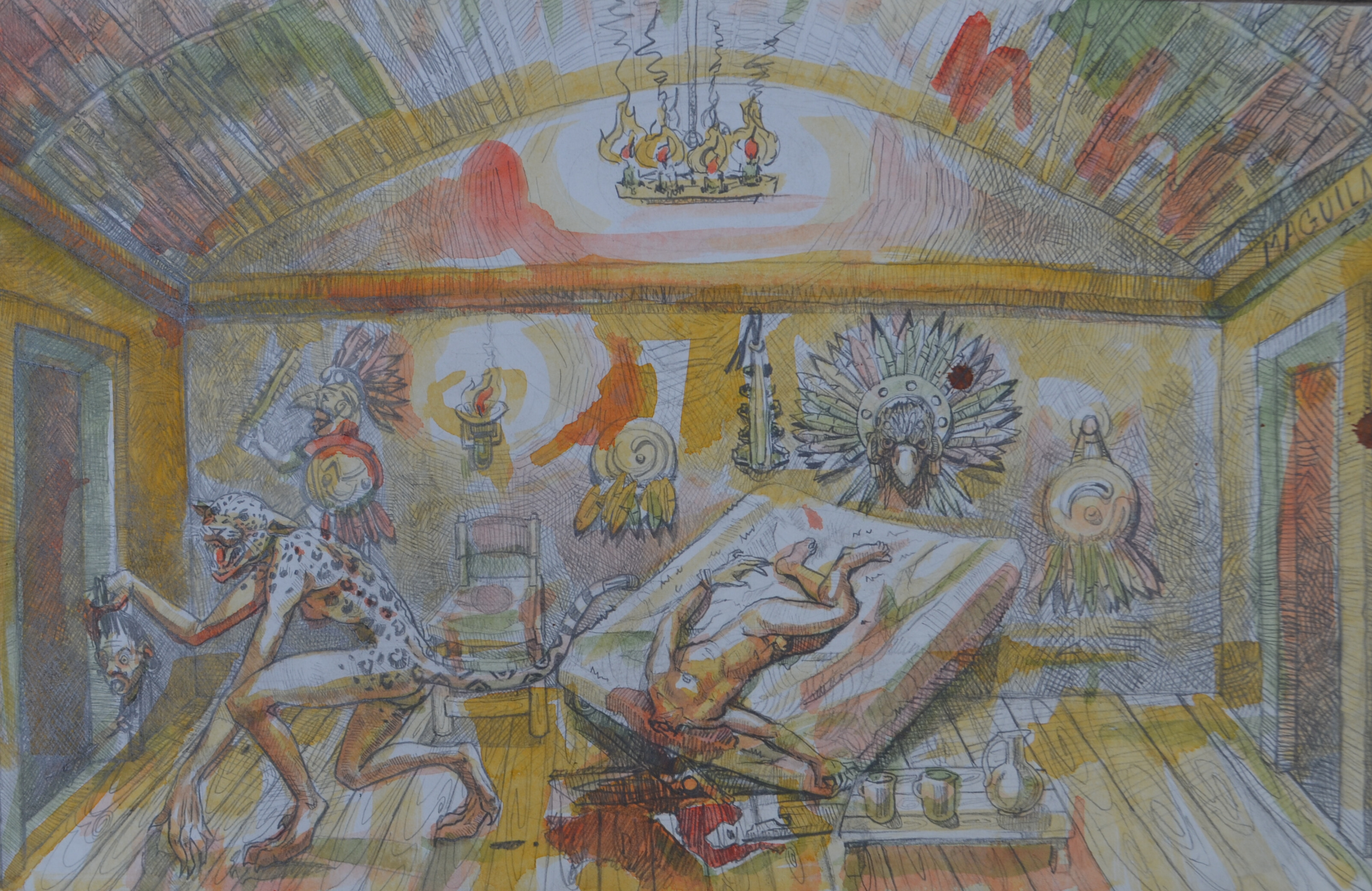 Nahuala, work by Fernando M. Águila — watercolor and ink on paper