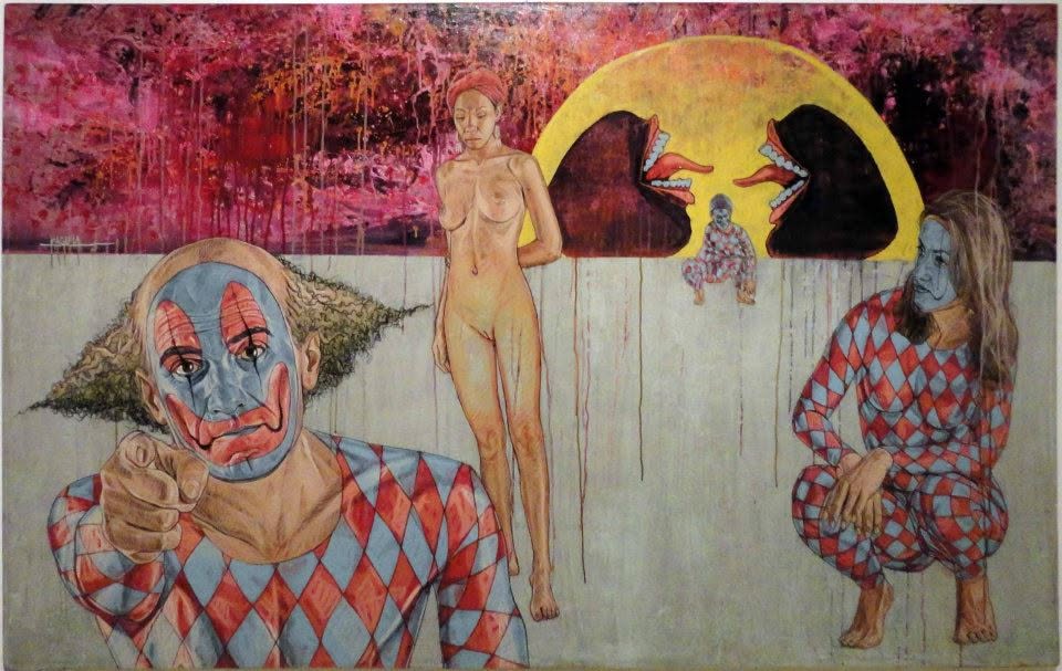 Payaso sam, work by Fernando M. Águila — acrylic on canvas