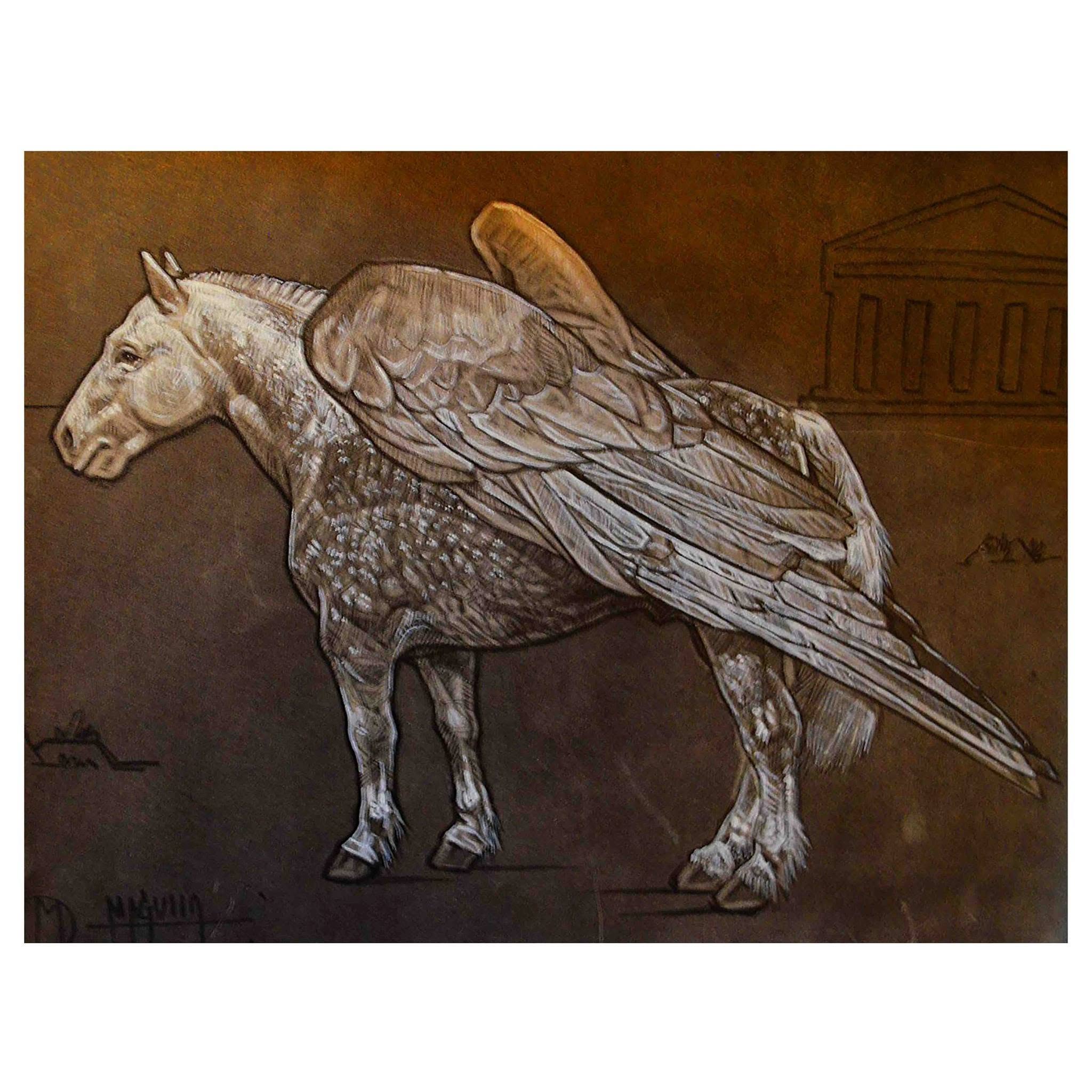Pegaso blanco, work by Fernando M. Águila — pyroxylin on mdf