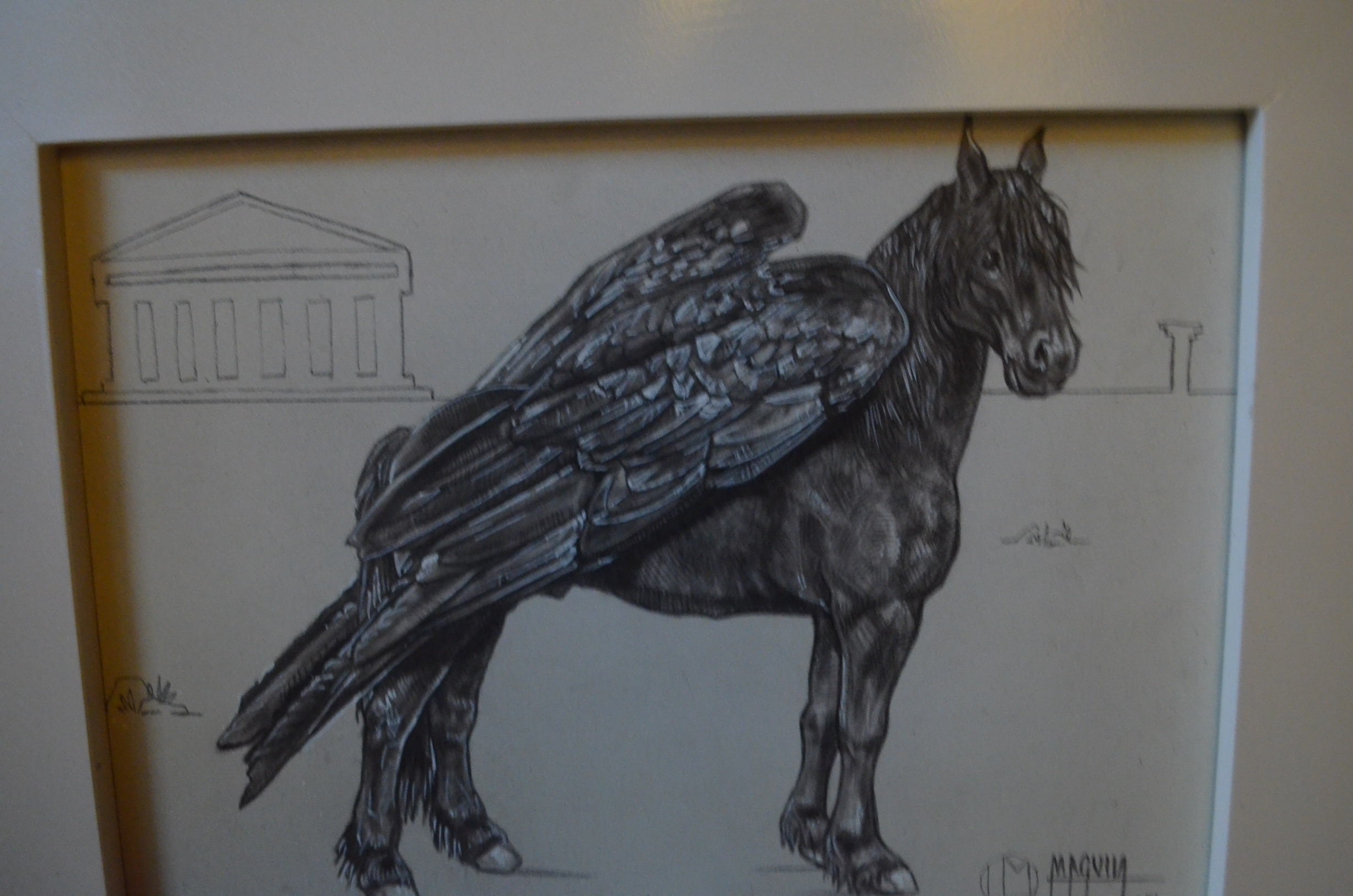 Pegaso negro, work by Fernando M. Águila — pyroxylin on mdf