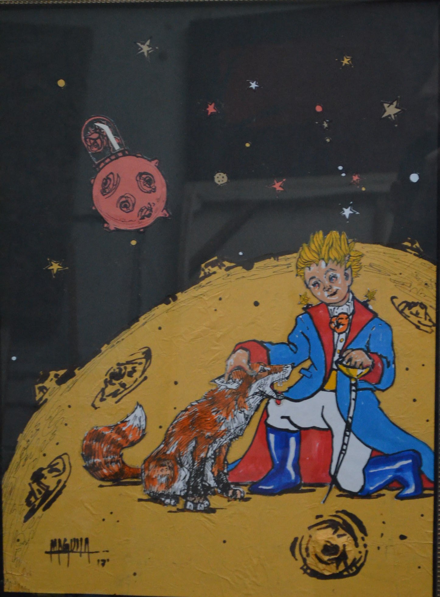 Prince and fox, work by Fernando M. Águila — collage and inks on paper