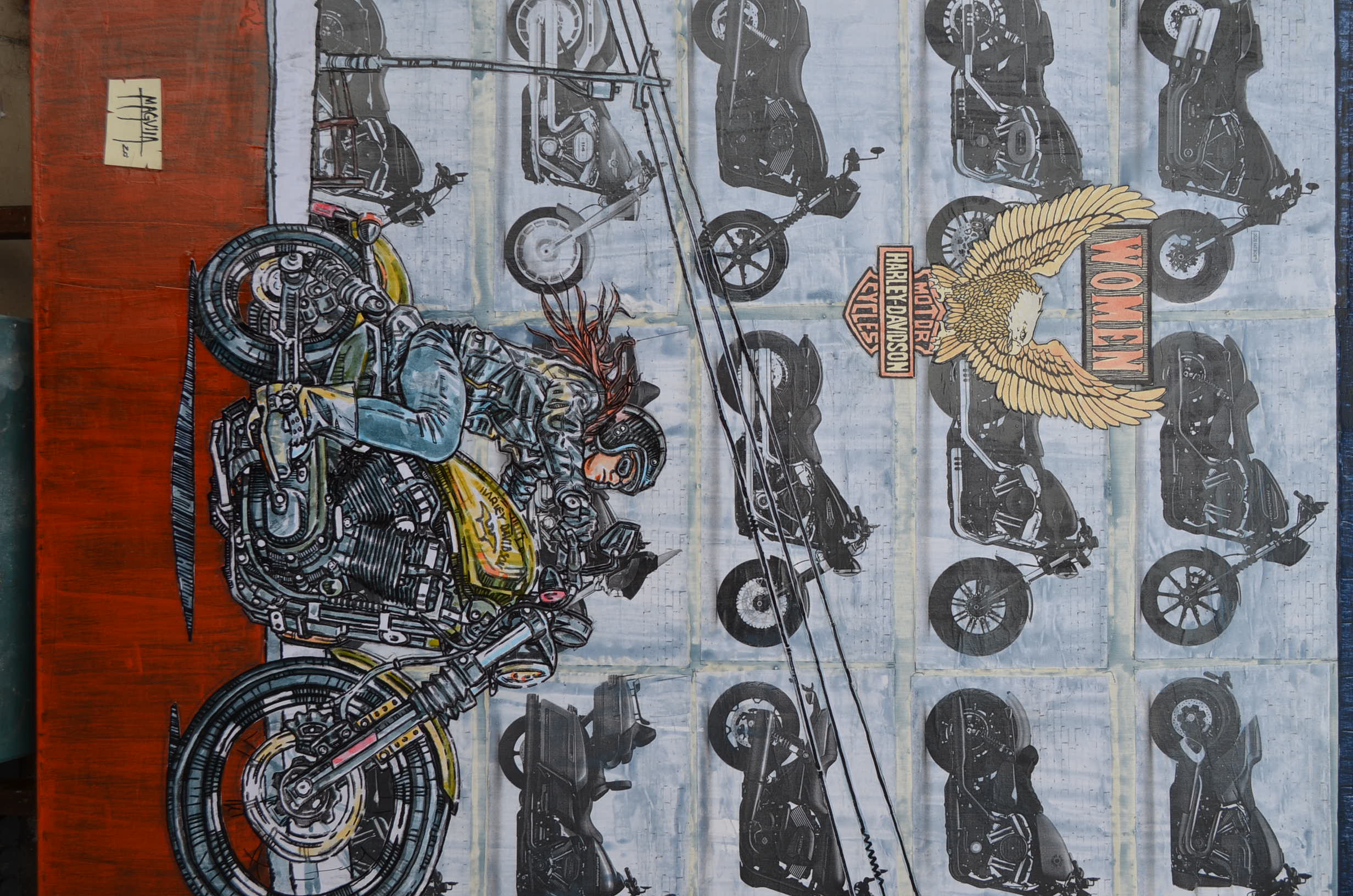 She harley sobr, work by Fernando M. Águila — collage and inks on paper