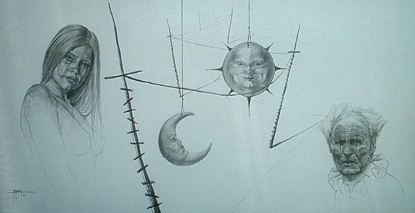 Preparatory sketch for Augurio, mixed media on paper, 50 x 70 cm