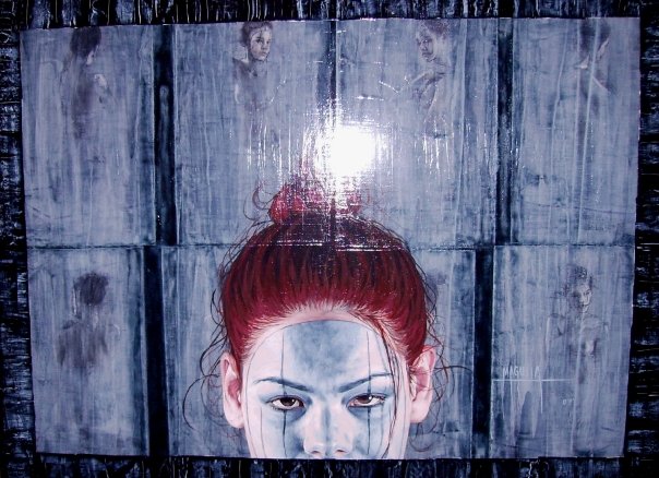 Bárbora by M. Águila, female portrait in mixed media on canvas